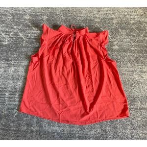 H&M Womens L Blouse Orange Sleeveless Ruffle High Neck Tie Flowy NWT P2